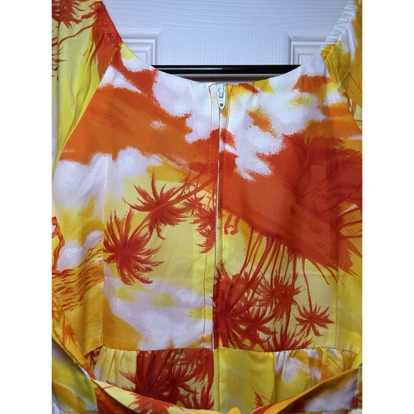 Vintage Sears Hawaiian Fashions Empire Waist Palm Tree Maxi Orange/Yellow SZ 14 - Picture 6 of 6